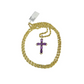 10K Yellow Gold 3mm Rope Chain Purple CZ Cross Pendant Necklace Set 18"-28"
