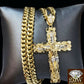 Real 10k Yellow Gold Jesus Cross Pendant 10k 28" Inch Cuban Chain Box Lock Set