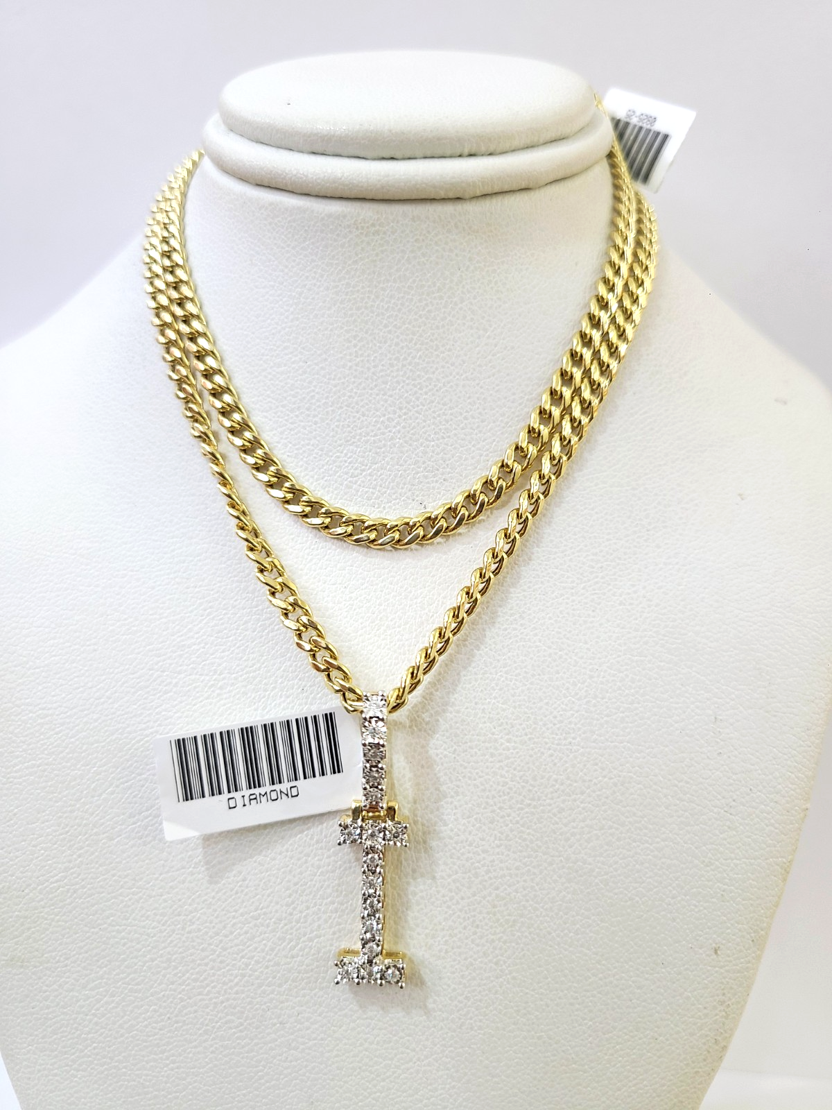 10K Gold Miami Cuban Chain I Diamond Initial 18"-24" 2mm Pendant Necklace SET