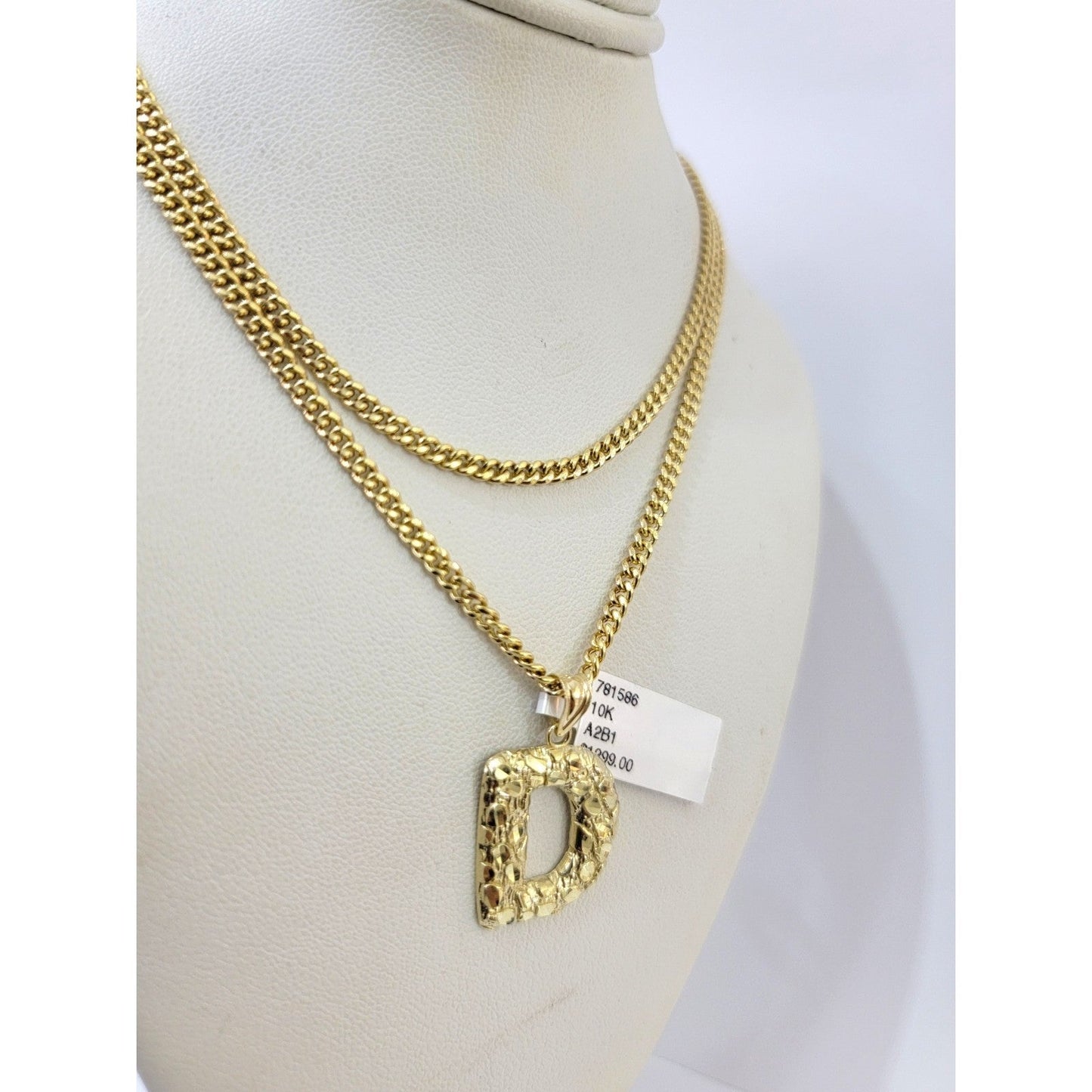 Real Gold 10k Miami Cuban Link Chain 2.5mm Pendant SET D Initial Charm Necklace