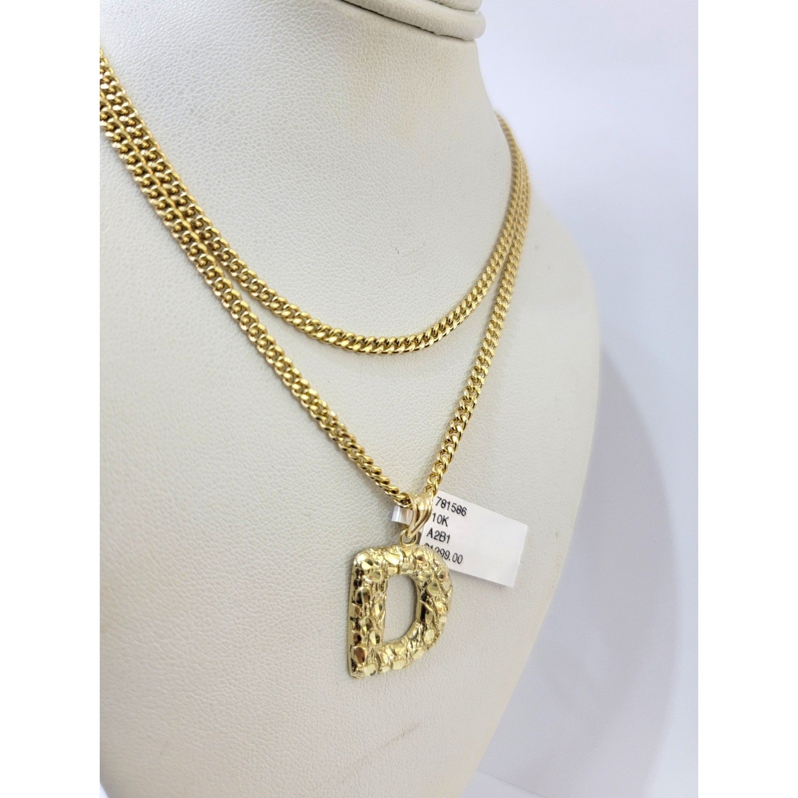Real Gold 10k Miami Cuban Link Chain 2.5mm Pendant SET D Initial Charm Necklace