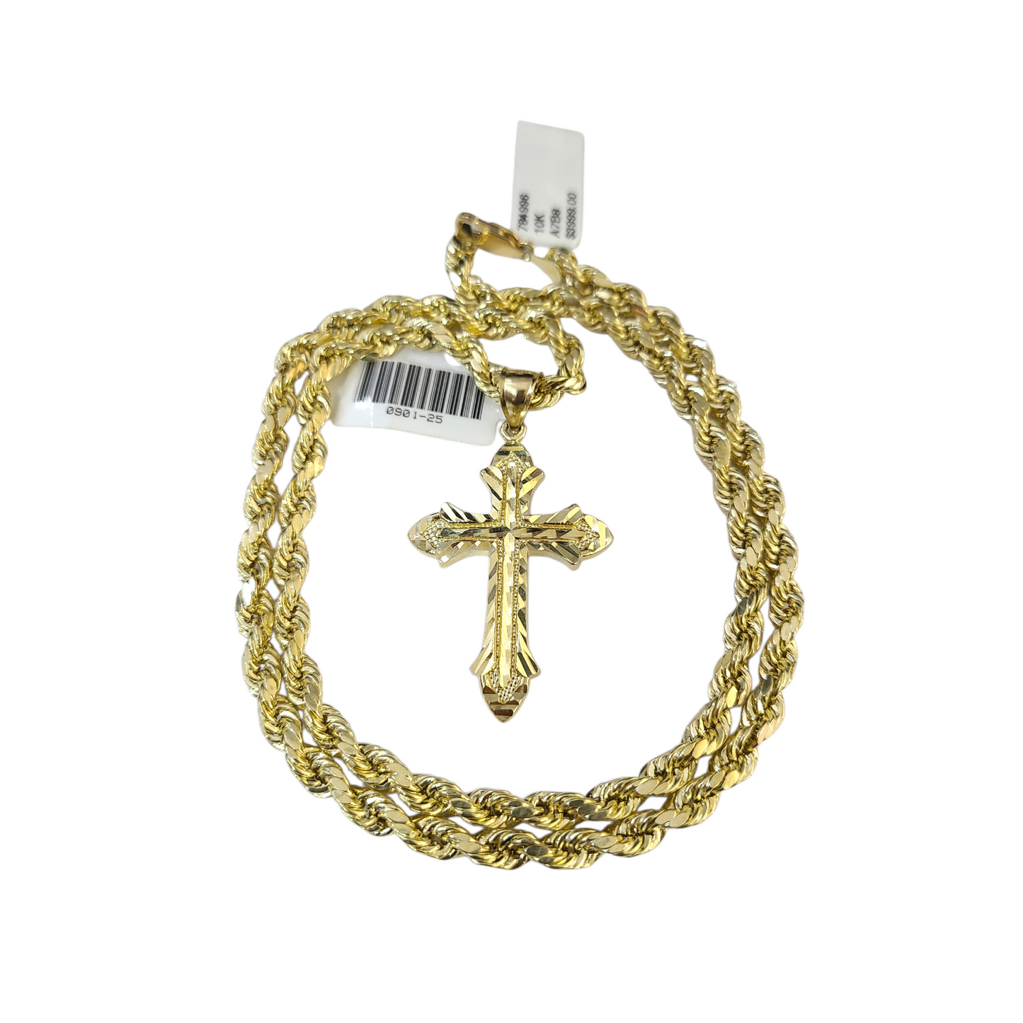 Real 10k Rope Chain Cross Charm Necklace Pendant Set 5mm 20"-30" Gold