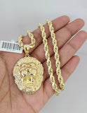 10kt Gold Rope Chain Roaring Lion Pendant Charm Set 18"-30'' Inch 5mm Necklace