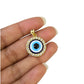10K Yellow Gold Evil Eye Pendant Blue Nazar CZ Halo Round Charm Protection