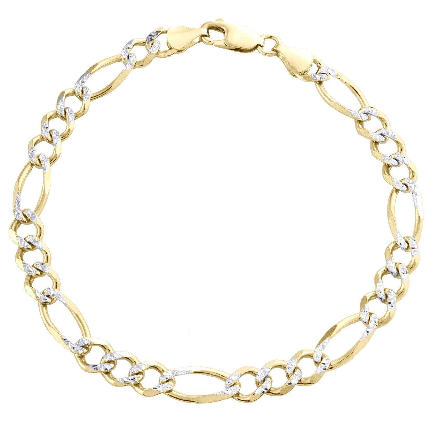 Mens Real 10k Yellow Gold Figaro Link Bracelet Diamond Cut 6.5 mm Solid 9 Inch