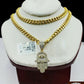 Solid 10k Yellow Gold Diamond Hamsa Hand Charm with 26" Miami Cuban Chain