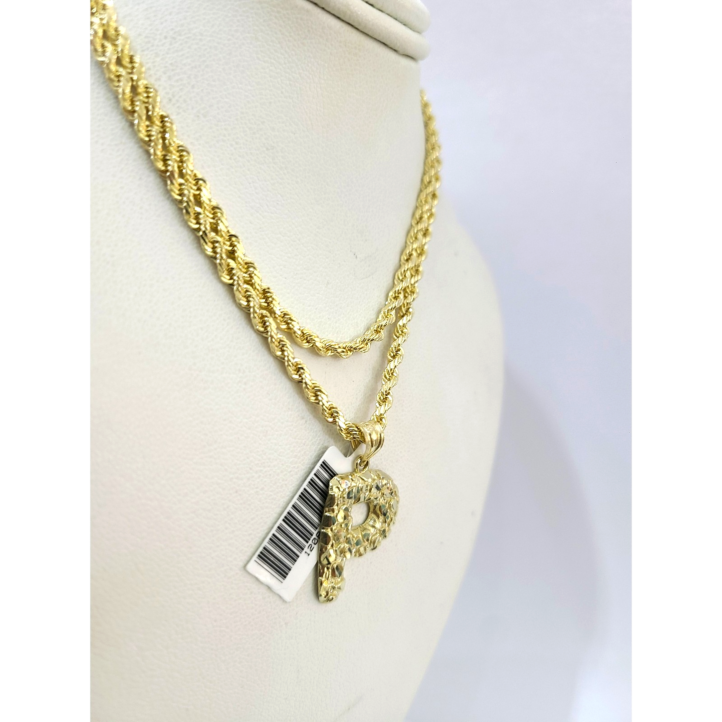 Real 10k Rope Chain P Initial Charm 3mm 18"-28" Necklace Nugget Set Pendant Gold