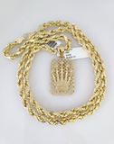 10kt Gold Rope Chain Crown Charm Set 18"-30'' Inch 6mm Necklace Pendant