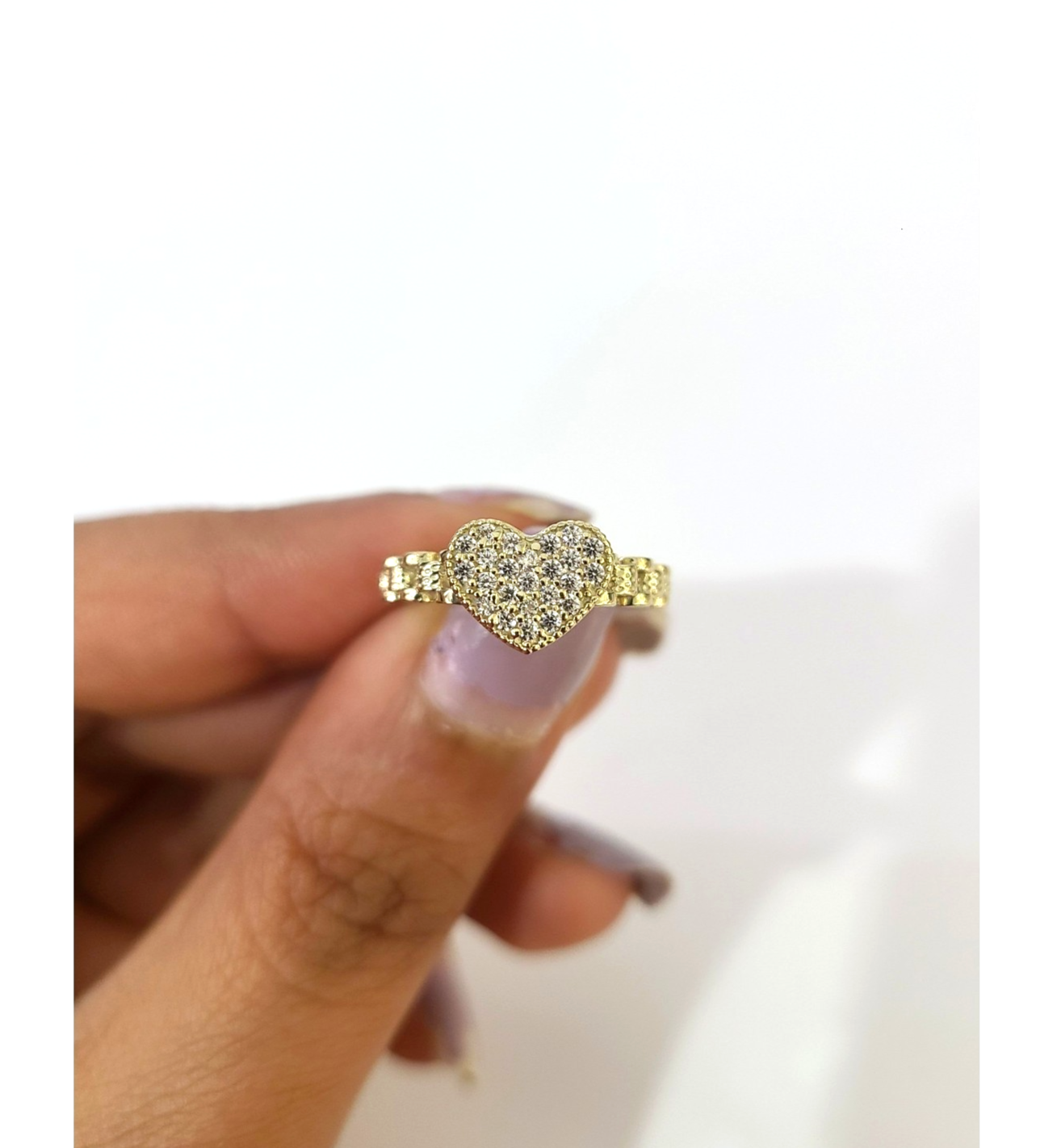 10k Yellow Gold Heart Ring CZ Stone Promise Engagement Wedding Women Ladies