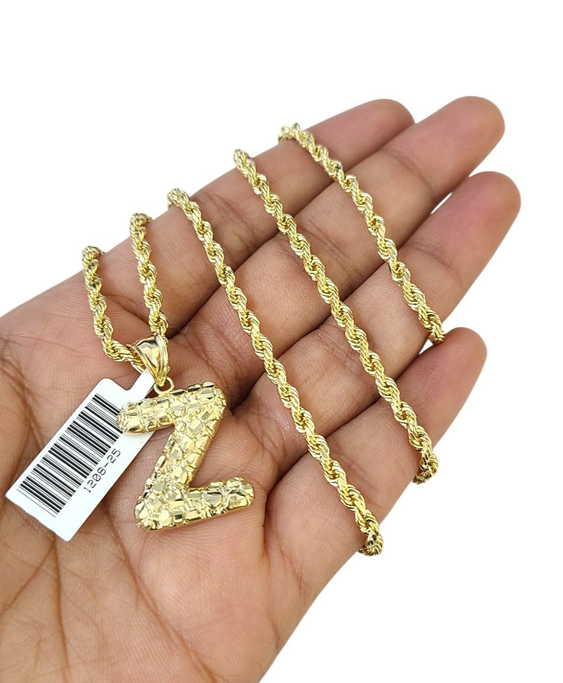 Real 10k Rope Chain 3mm 18"-28" Set Z Necklace Nugget Initial Charm Pendant Gold