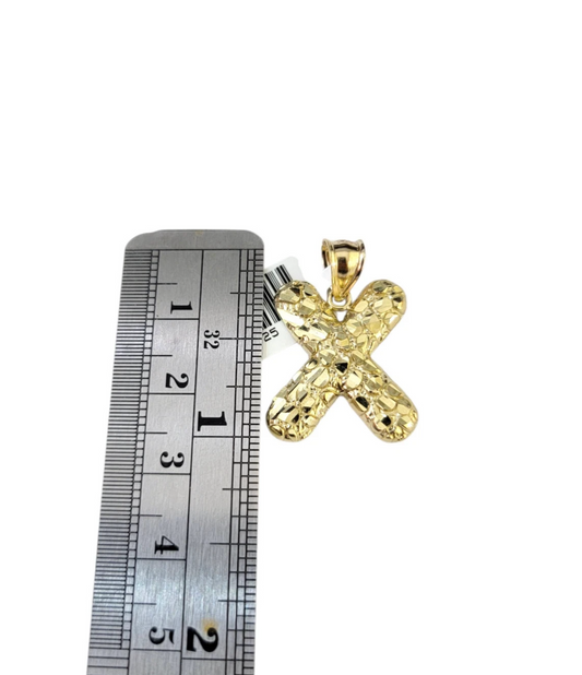 Real Gold 10k Chain X Initial Charm Miami Cuban Link 2.5mm Necklace Pendant SET