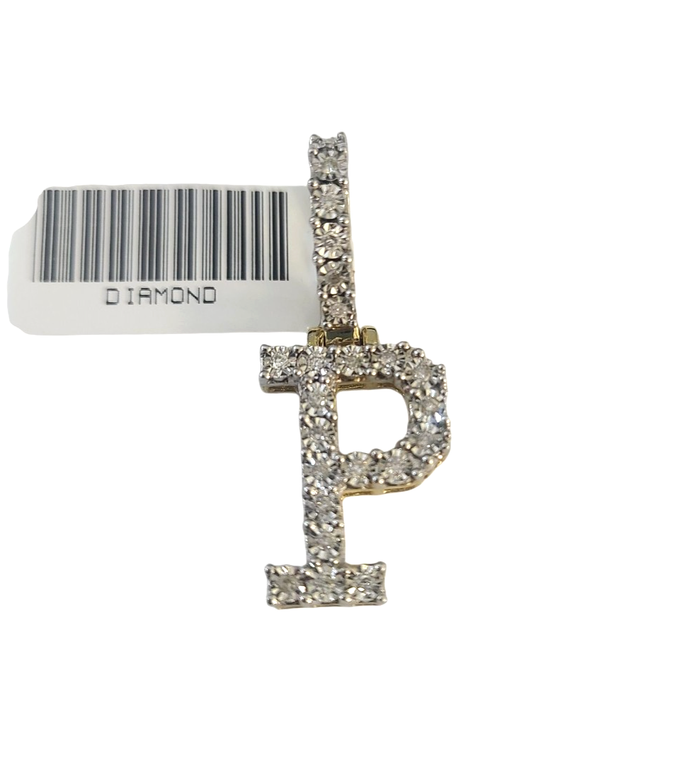 10k Rope Chain P Diamond Initial Charm Necklace Pendant Set 4mm 20"-30" Gold