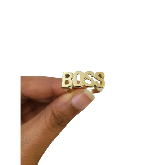 Real 10K Yellow Gold Mens BOSS Ring Letter Bold Statement Pinky Style
