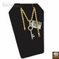 10k Gold Diamond Key Charm Pendant with Rope Chain in 20 22 24 26 inch,Real Gold