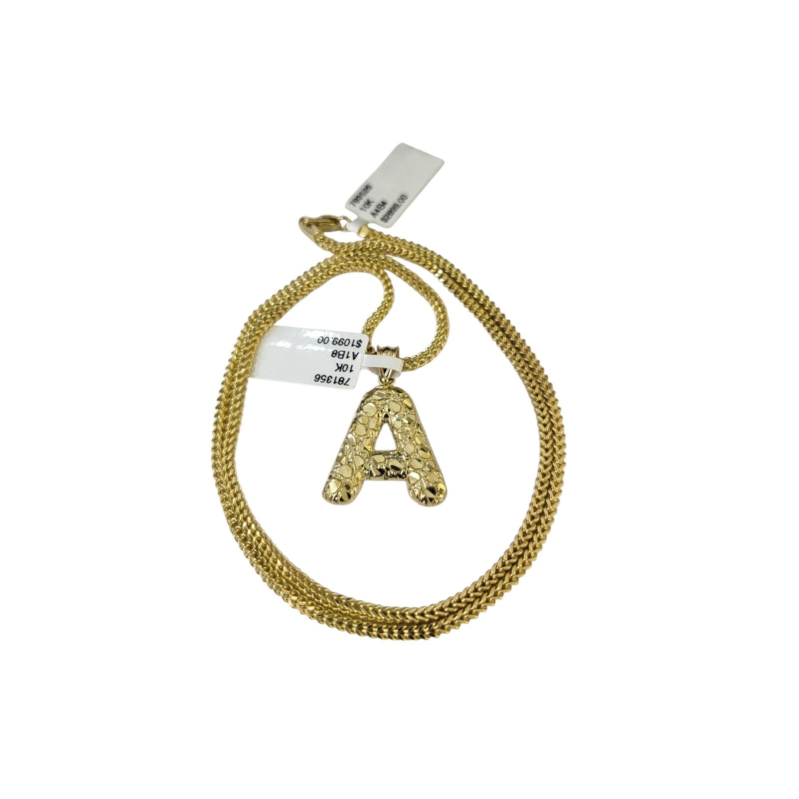 Real 10k Gold A Initial Charm Pendant Franco Chain Necklace SET 2.5mm 16"-26"