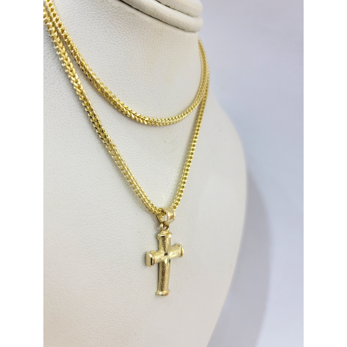 Real 10k Gold Cross Charm Pendant Franco Chain Necklace SET 2.5mm 16"-26"