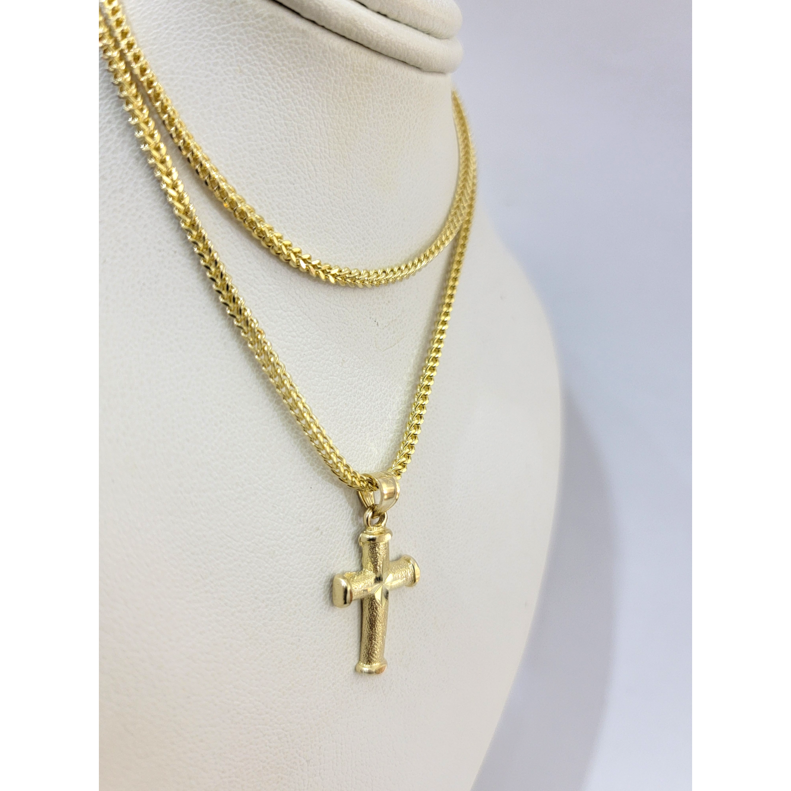 Real 10k Gold Cross Charm Pendant Franco Chain Necklace SET 2.5mm 16"-26"