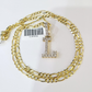 10k Gold Figaro Chain L Diamond Initial Pendant 3mm 20-28 inch SET Necklace