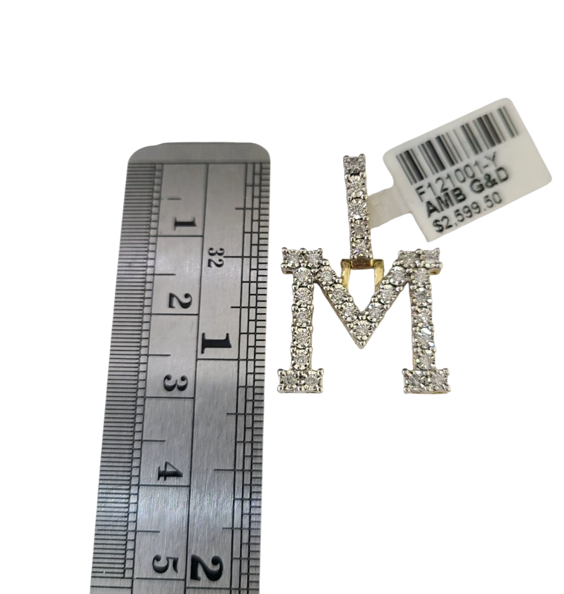REAL 10k Yellow Gold Palm Chain M Diamond Initial Pendant Charm 3mm SET Necklace