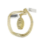 10k Gold Chain Cuban Curb 3mm Necklace Virgin Mary Charm Pendant Set 18"-28"