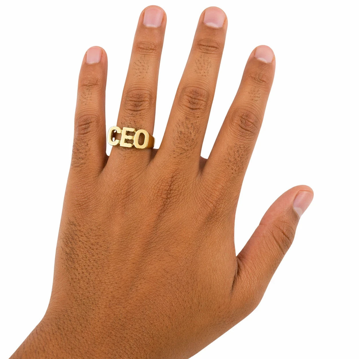 Real 10K Gold CEO Ring Mens Letter Band Bold Statement Hip Hop Design
