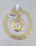 10k Gold Solid Cuban Curb Chain Necklace Jesus Christ Pendant Set 6mm 20"-30"