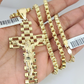 Real 10k Gold Byzantine Necklace Jesus Cross Charm SET Chain 20"-30" 4mm