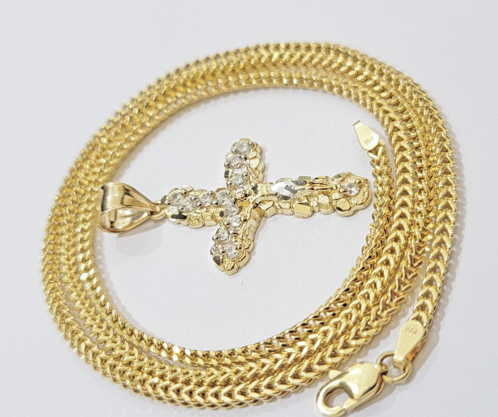 Real 10k Gold Cross Charm pendant Franco Chain Necklace 2.5mm 20 Inch Men Women