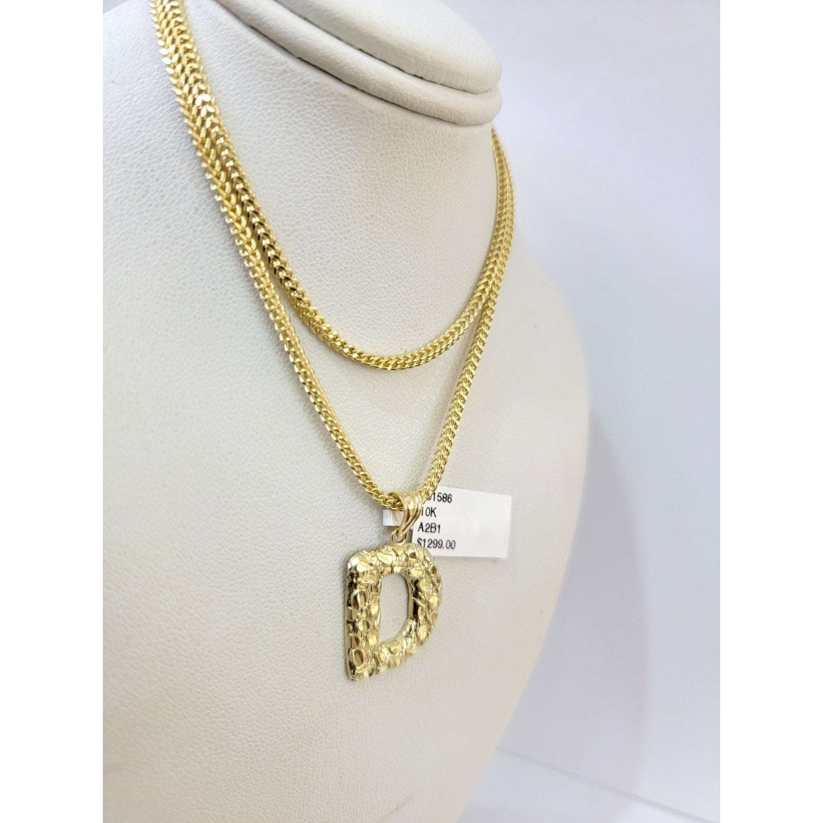 Real 10k Gold Franco Chain D Initial Charm Pendant Necklace SET 2.5mm 16"-26"