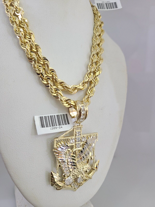 REAL 10k Solid Rope Necklace Eagle Anchor Pendant SET Chain 20"-30'' 6mm Gold