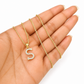 10K Gold Solid Franco Chain S Initial CZ Stone Pendant Set 1mm 16 18 20 22 Women