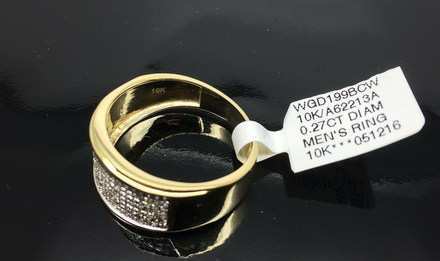 Mens 10K Yellow Gold Band Ring Wedding Engagement Size 10 Natural Diamond