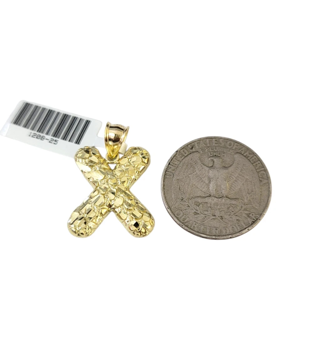 10k Gold Franco Chain 2.5mm 16"-26" X Nugget Initial Charm Pendant Necklace SET