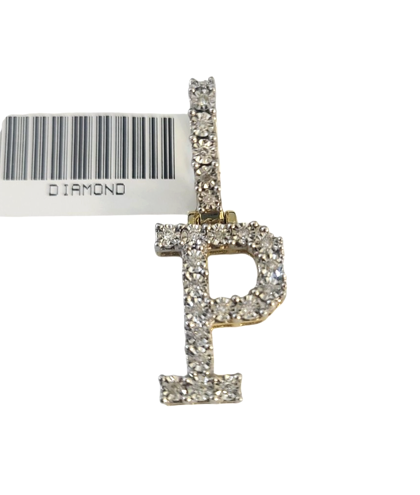 10k Gold Chain Necklace Cuban Curb P Diamond Initial Pendant Set 3mm 20"-30"