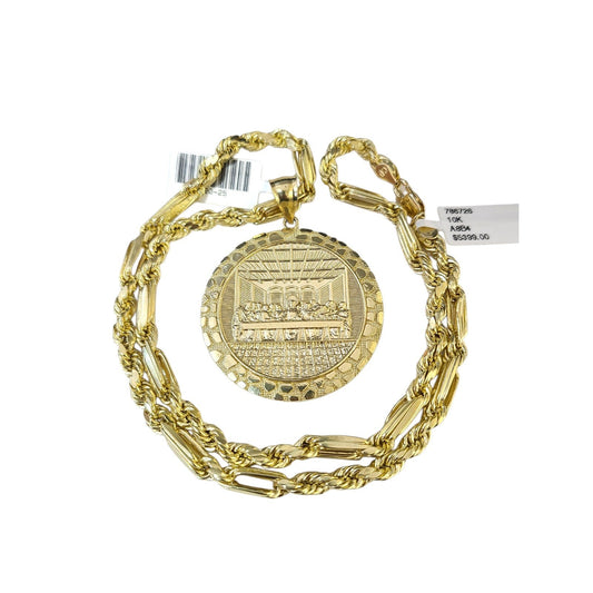 10k Milano Chain Nugget Last Supper Charm Necklace Pendant Set 5mm 20"-28" Gold