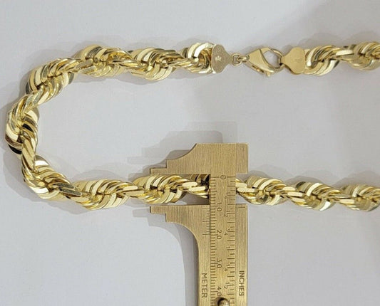 10k Gold Rope Chain Necklace 10mm 26 Inch Diamond Cut Mens Heavy Solid 10KT REAL