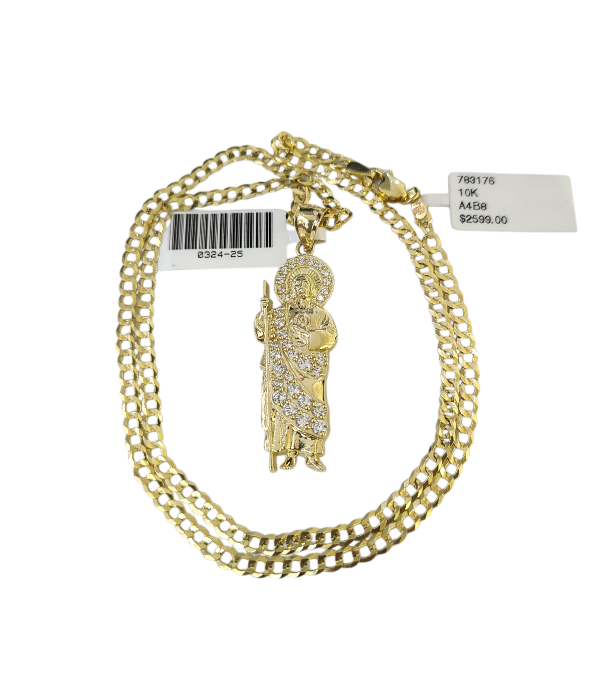 10k Gold Cuban Curb 3mm Chain Necklace Saint Jude Charm Pendant 18"-28" Set