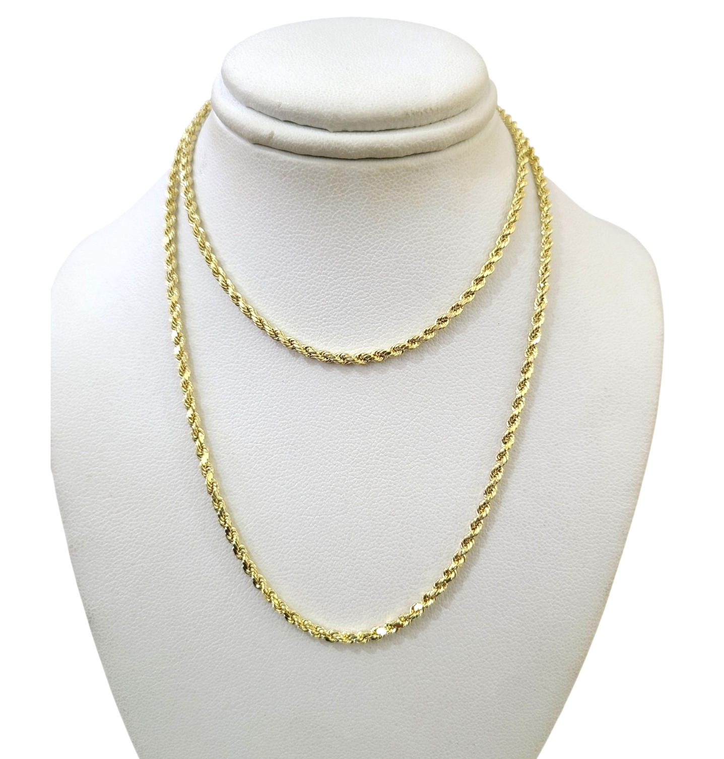 Real 10k Yellow Gold Rope Necklace Chain 2mm 18-30 Inch Diamond Cuts 10kt
