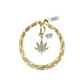 Real 10k Solid Figaro Chain Leaf Diamond Charm Necklace SET 4mm 22" Pendant