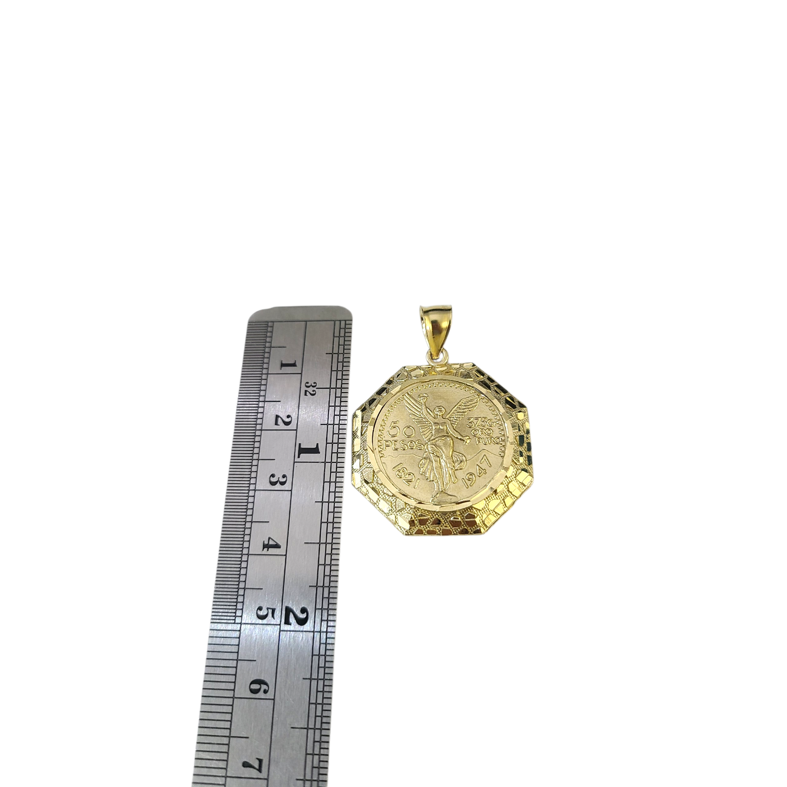 Real 10K Mexican 50 Pesos Medallion Pendant Charm Yellow Gold Genuine 10kt