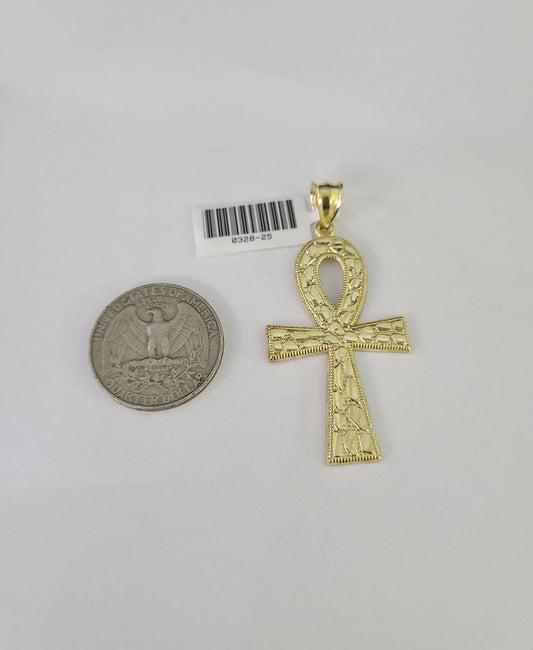 10k Ankh Jesus Cross Charm Pendant Nugget REAL 10Kt Yellow Gold Genuine