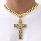 10k Yellow Gold Cuban Curb Chain Nugget Cross Pendant Charm 8mm Necklace Men