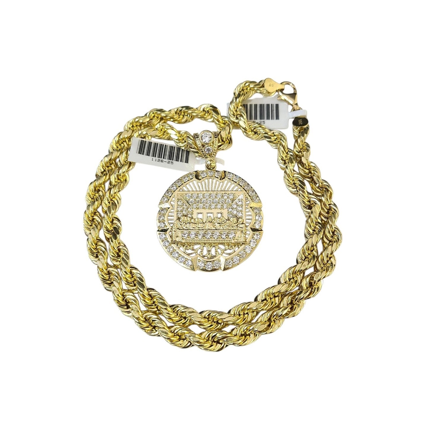 Real 10k Rope Chain Necklace Pendant Last Supper 7mm 20"-30" Set Gold Men