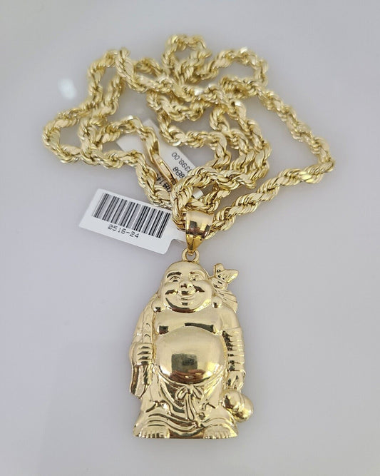 10kt Gold Rope Chain Laughing Buddha Charm Set 18"-30'' Inch 5mm Necklace