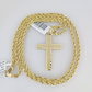 REAL 10k Solid Rope Chain Jesus Cross Charm Pendant 3mm Set 18"-26" in Necklace