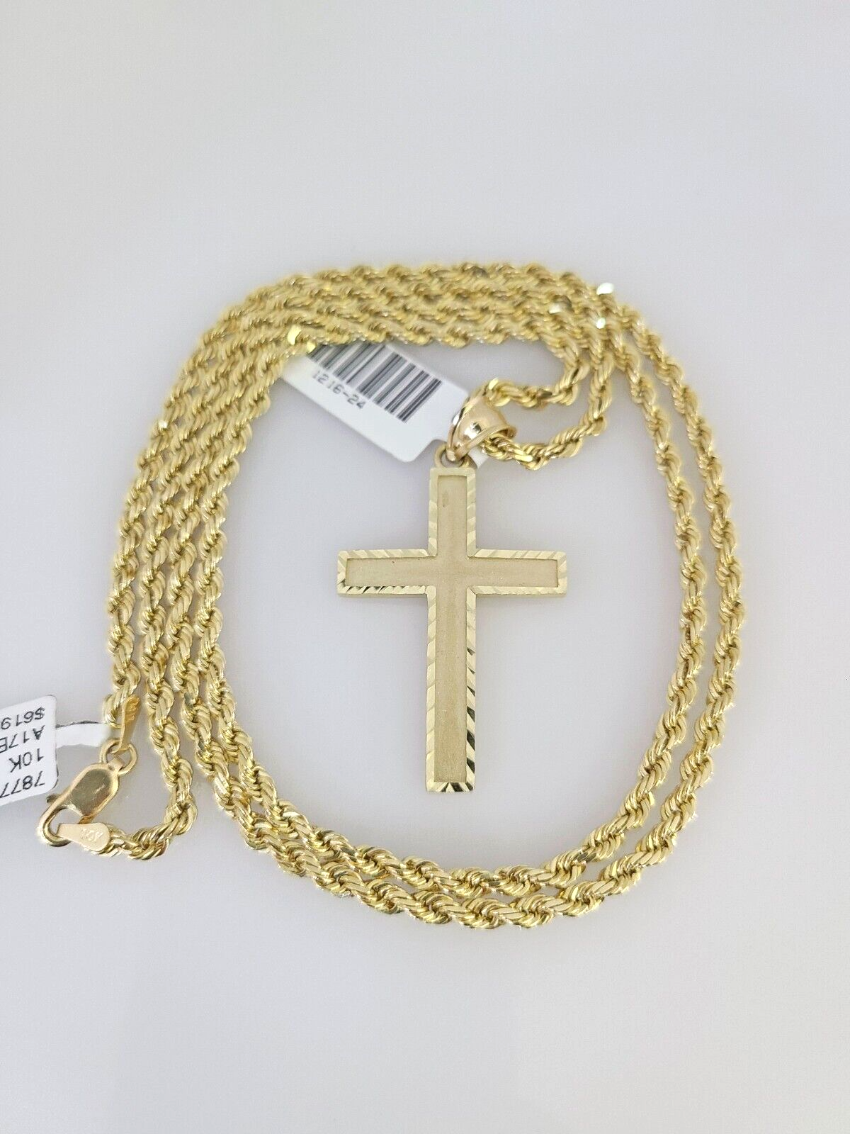 REAL 10k Solid Rope Chain Jesus Cross Charm Pendant 3mm Set 18"-26" in Necklace