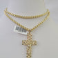 Real 10k Gold Byzantine Necklace Jesus Cross Charm SET Chain 18"-30" 3mm Pendant