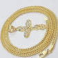Real 10k Gold Cross Charm pendant & Franco Chain Necklace 2.5mm 22" Men Women