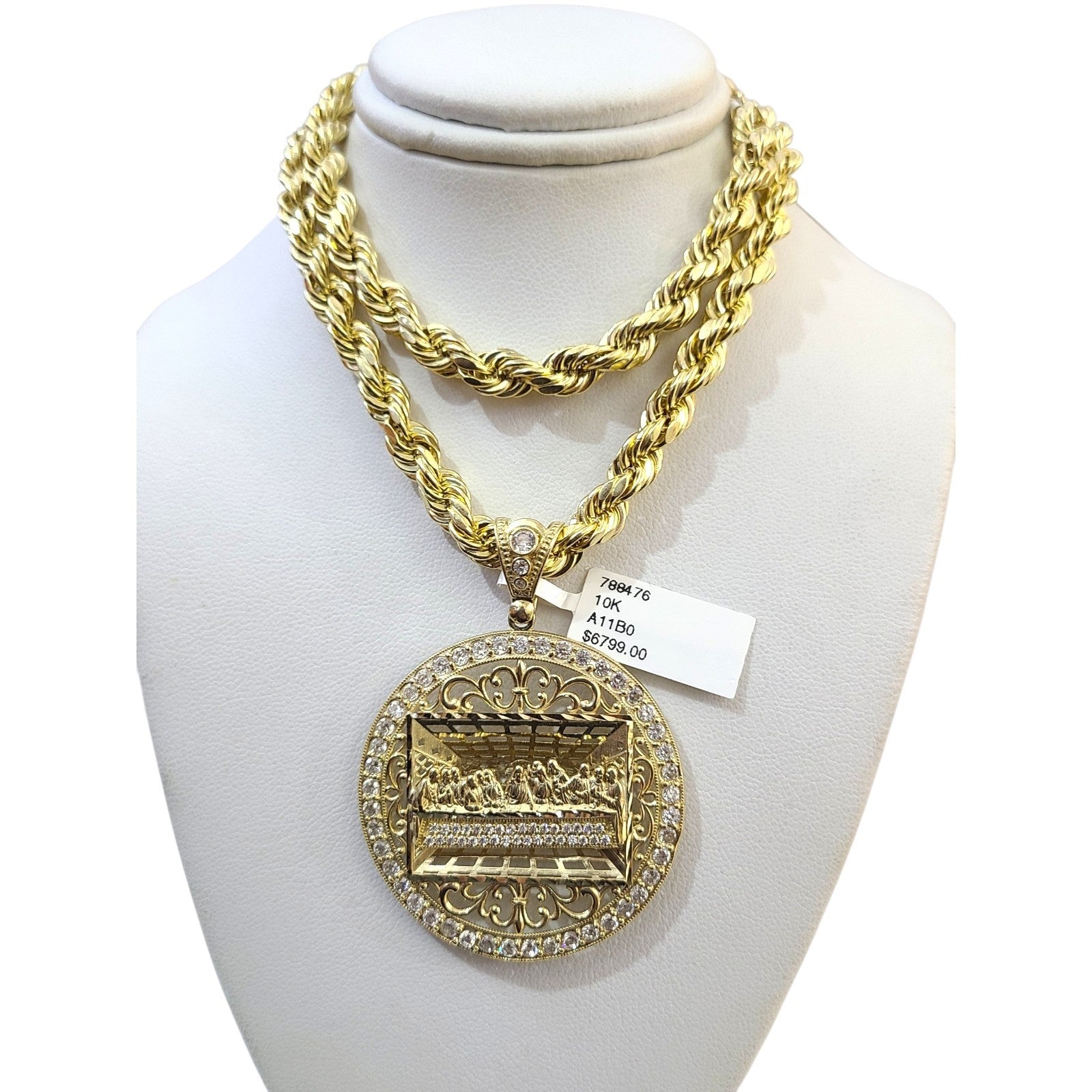 Real 10k Rope Chain Last Supper 7mm 20"-30" Necklace Pendant Set Gold Men