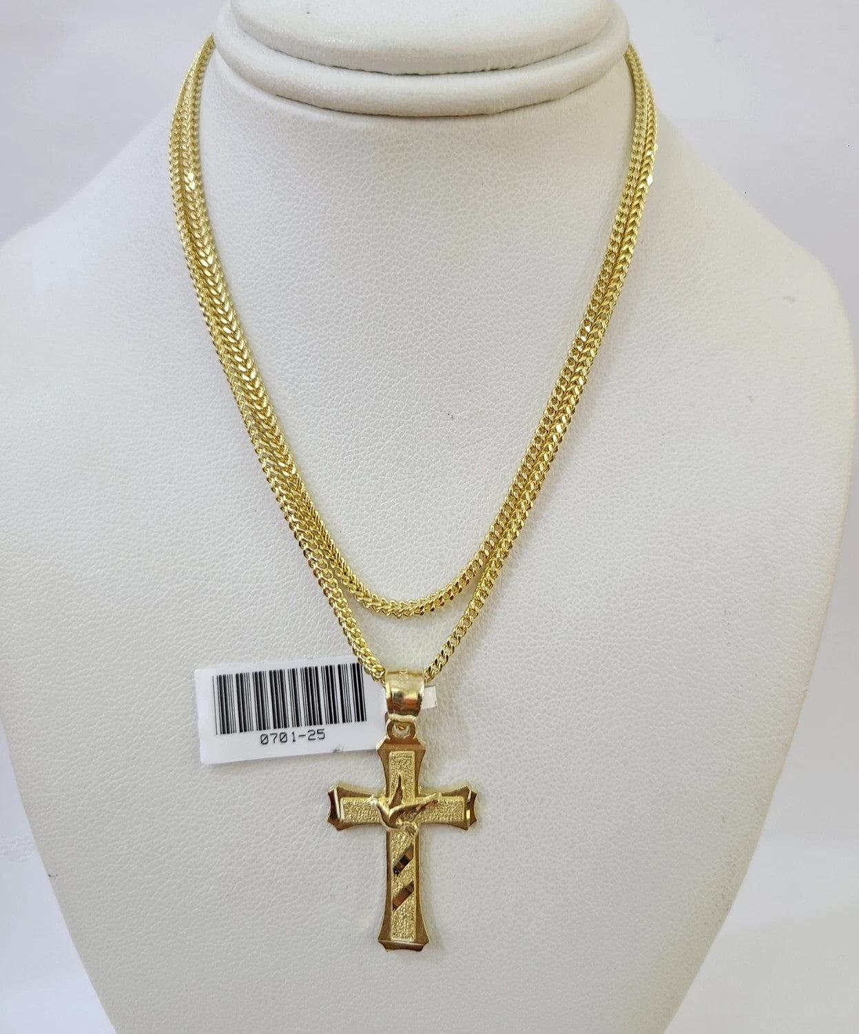 Yellow Jesus Chain Real 10k Yellow Gold Franco Chain Jesus Cross Pendant Charm 2mm Neckla ...